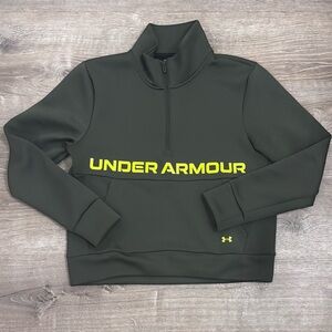 Under Armour Women’s Large Quarter Zip Scuba Knit Olive Green Sweatshirt